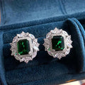 Full Diamond Inlaid Rectangular Rhinestone Flower Ear Studs - Viexta