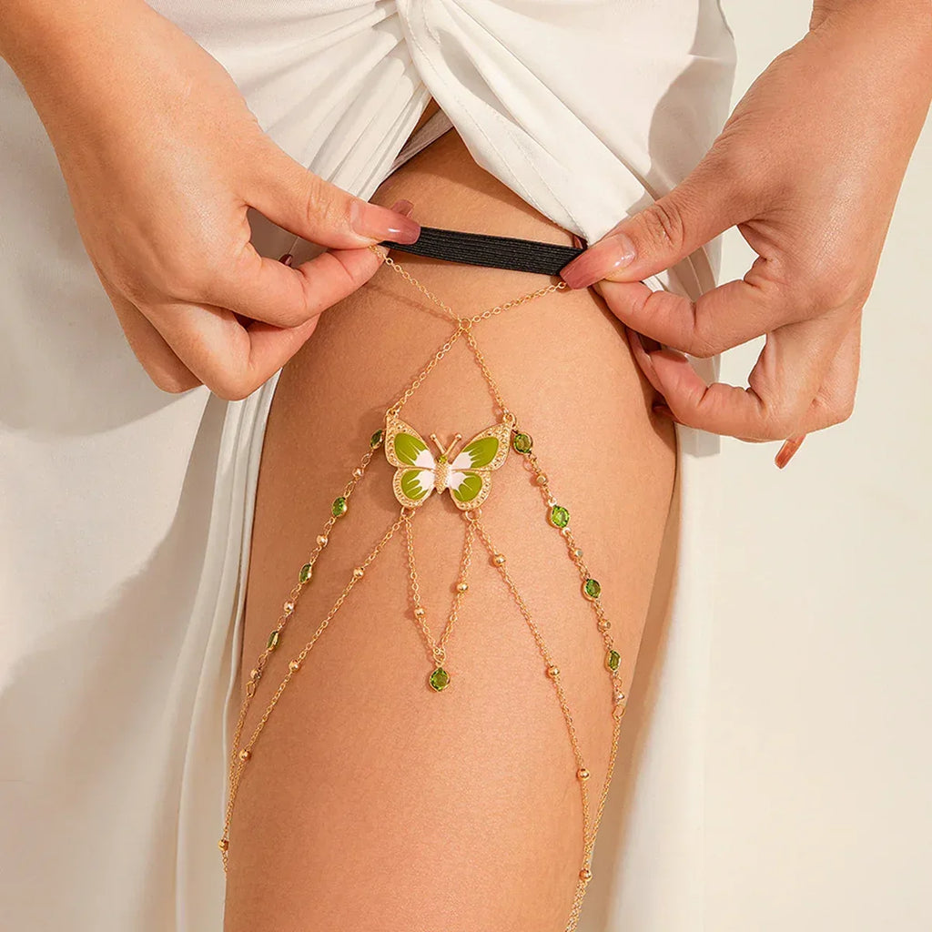 Green Painted Butterfly Leg Chain - Viexta
