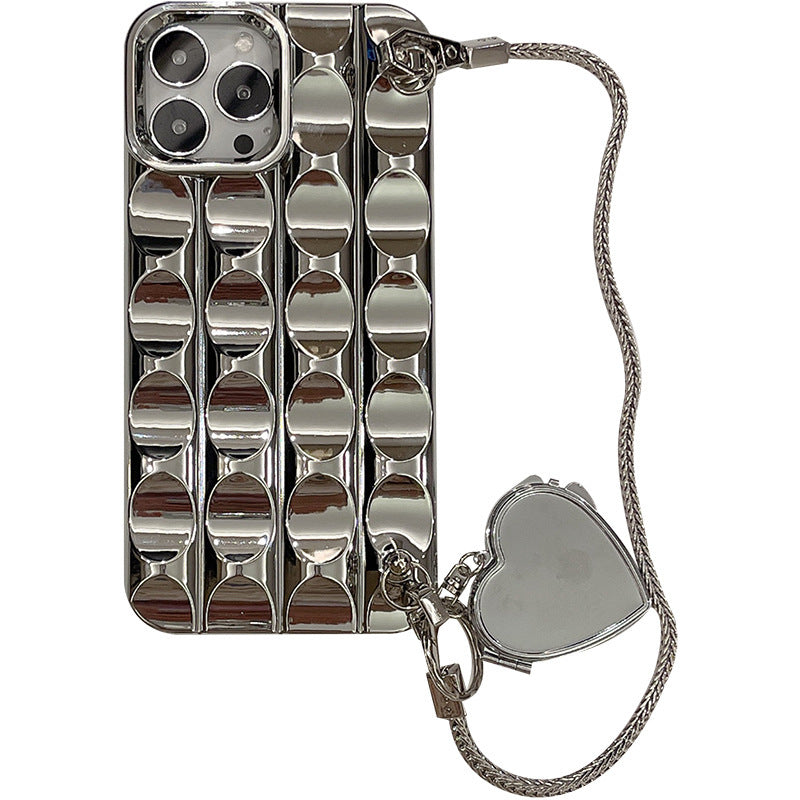 Silver Heart Shape Mirror Chain iPhone Case