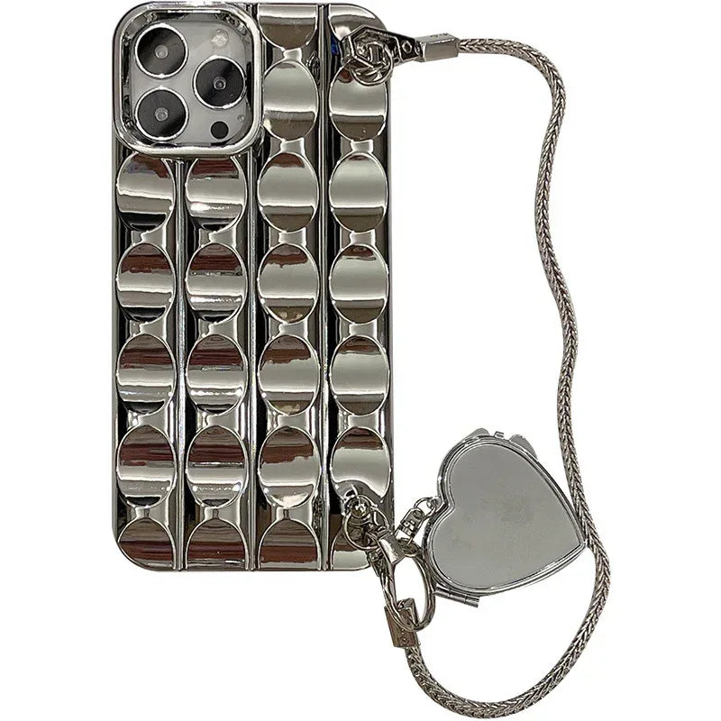 Silver Heart Shape Mirror Chain iPhone Case - Viexta