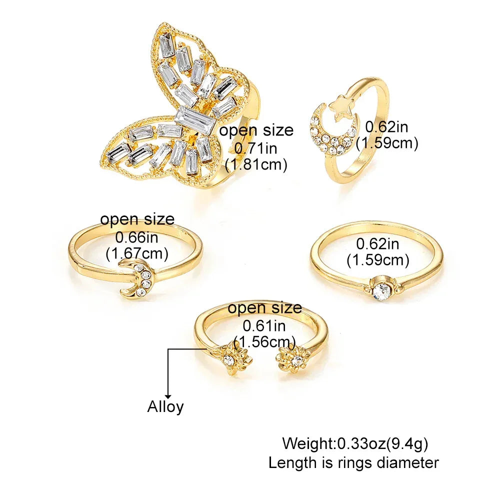 5piece Butterfly Set Rings - Viexta