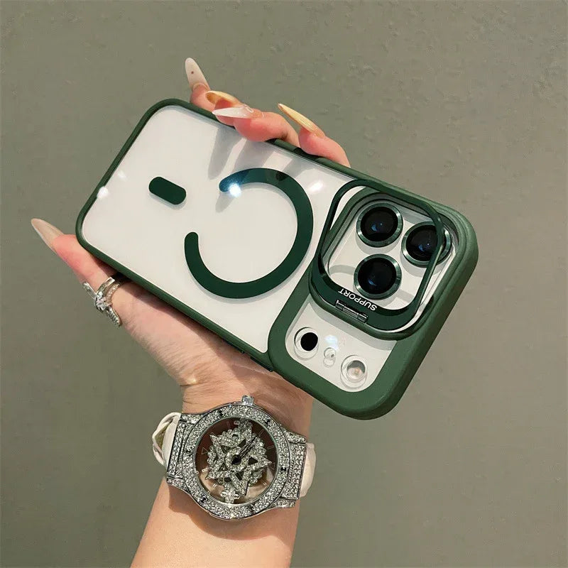 Hardware Lens Bracket Transparent Magnetic iPhone Case - Viexta