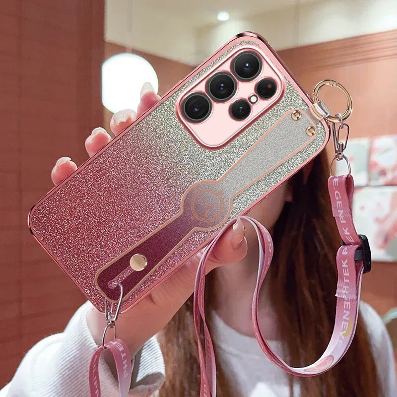 Gradient Glitter Wristband Cross Body Lanyard Samsung Phone Case - Viexta