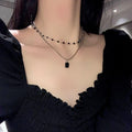 Black Zircon Beaded Double-layer Clavicle Chain - Viexta