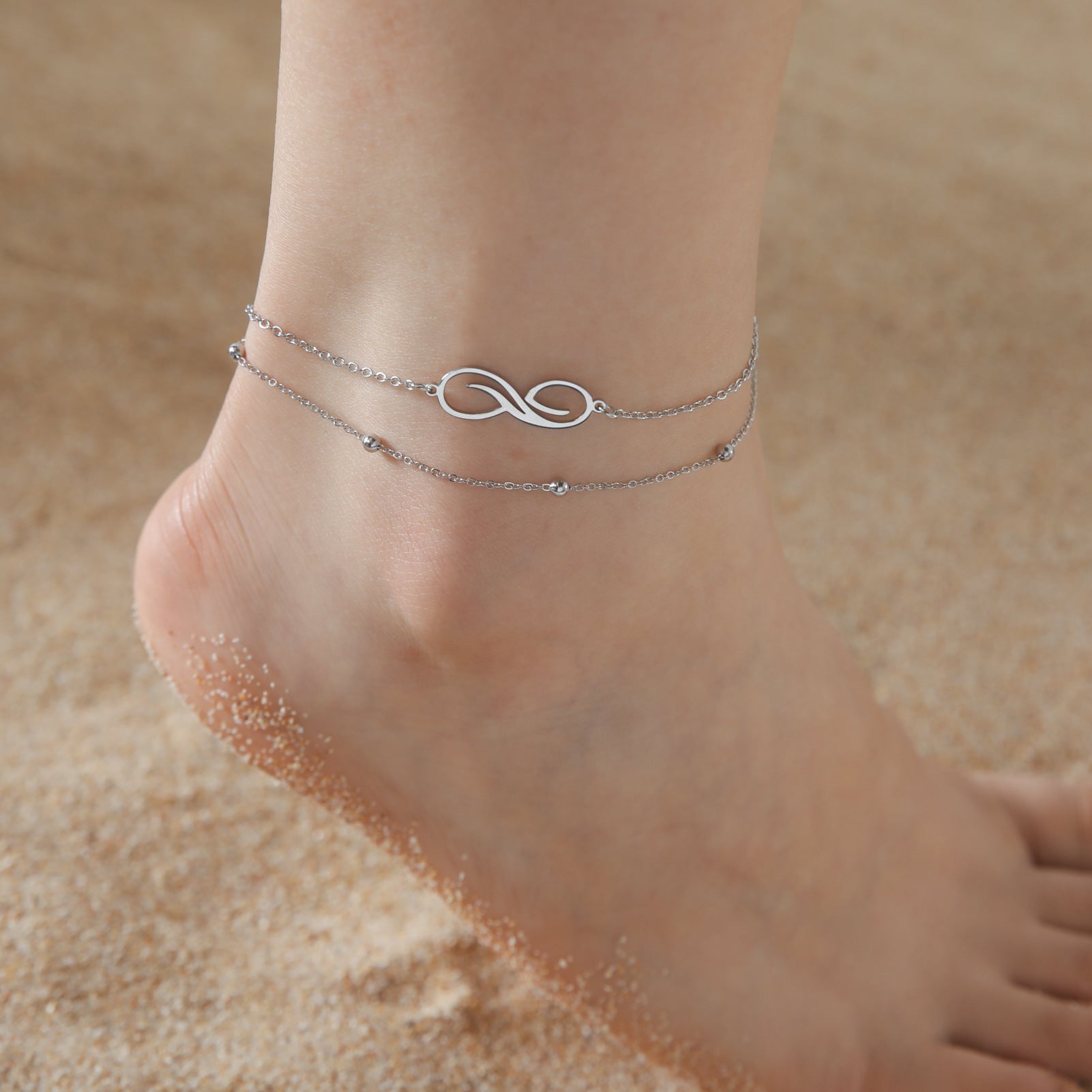 bohemian-infinite-stainless-steel-double-layer-anklet
