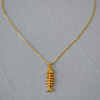Vintage Brass Gold Plated Fishbone Necklace - Viexta