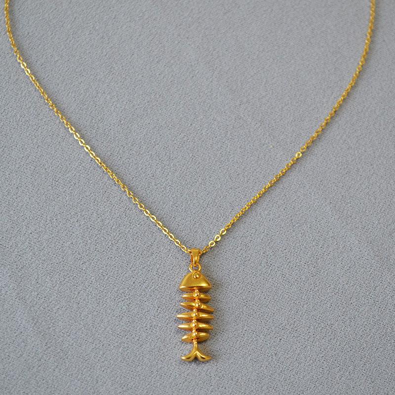 Vintage Brass Gold Plated Fishbone Necklace - Viexta