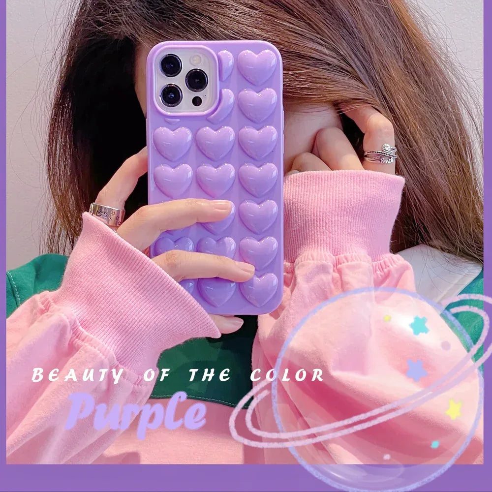 Solid Color Stereo Heart iPhone Case - Viexta