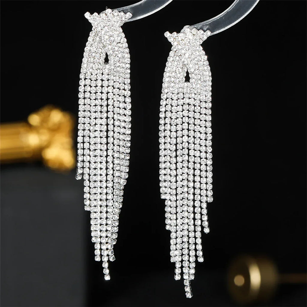 luxury-sparkling-full-rhinestone-long-fringe-earrings - Viexta