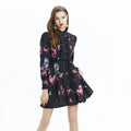 Printed Long Sleeve Waist Ruffles Dress - Viexta