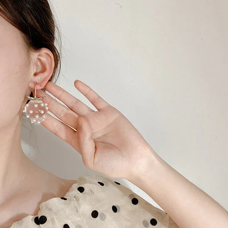 Small Tea Red Strawberry Pearl Resin Earrings - Viexta
