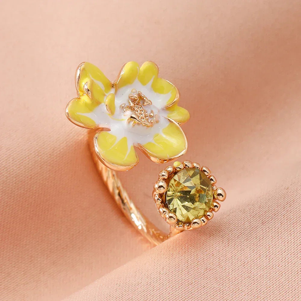 Zircon Ring Open Flower Index Finger Ring - Viexta