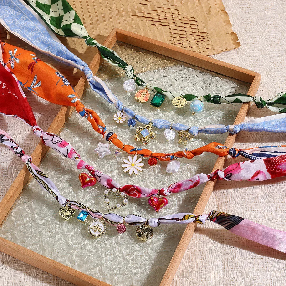Summer Scarf Necklace Multi-pendant Pearl Silk Scarf Necklace - Viexta
