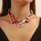 Summer Scarf Necklace Multi-pendant Pearl Silk Scarf Necklace - Viexta