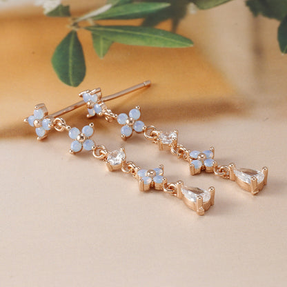 Blue Flower Zirconium Ear Studs