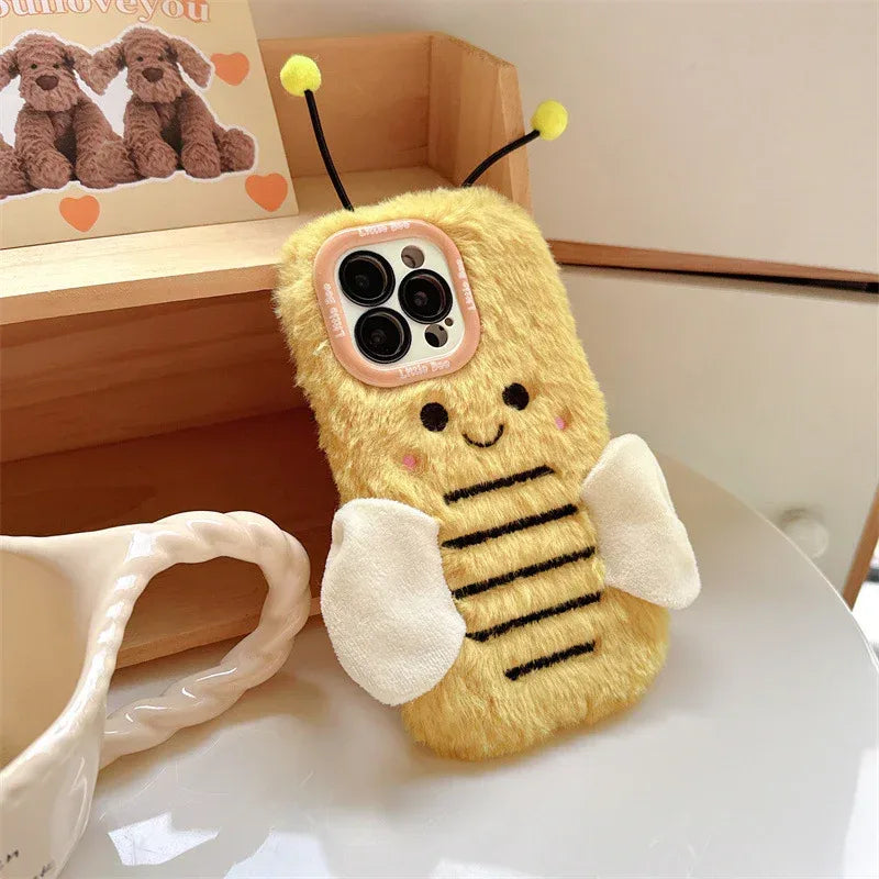 Plush Cartoon Bee Lens Bracket iPhone Case - Viexta