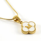 Stainless Steel Clover Shell Letter Pendant with Chain - Viexta