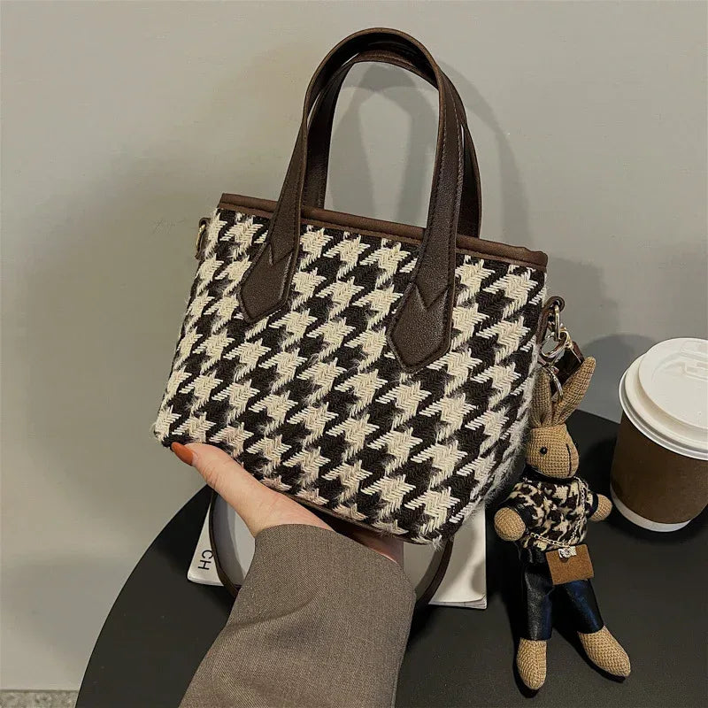 Houndstooth Shoulder Portable Bag - Viexta