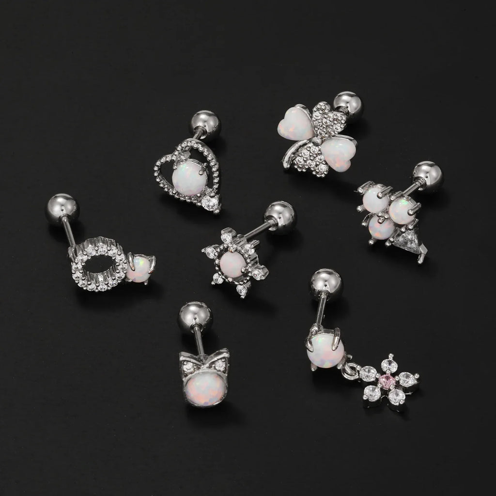 Colorful Opal Titanium Steel Stud Earrings - Viexta