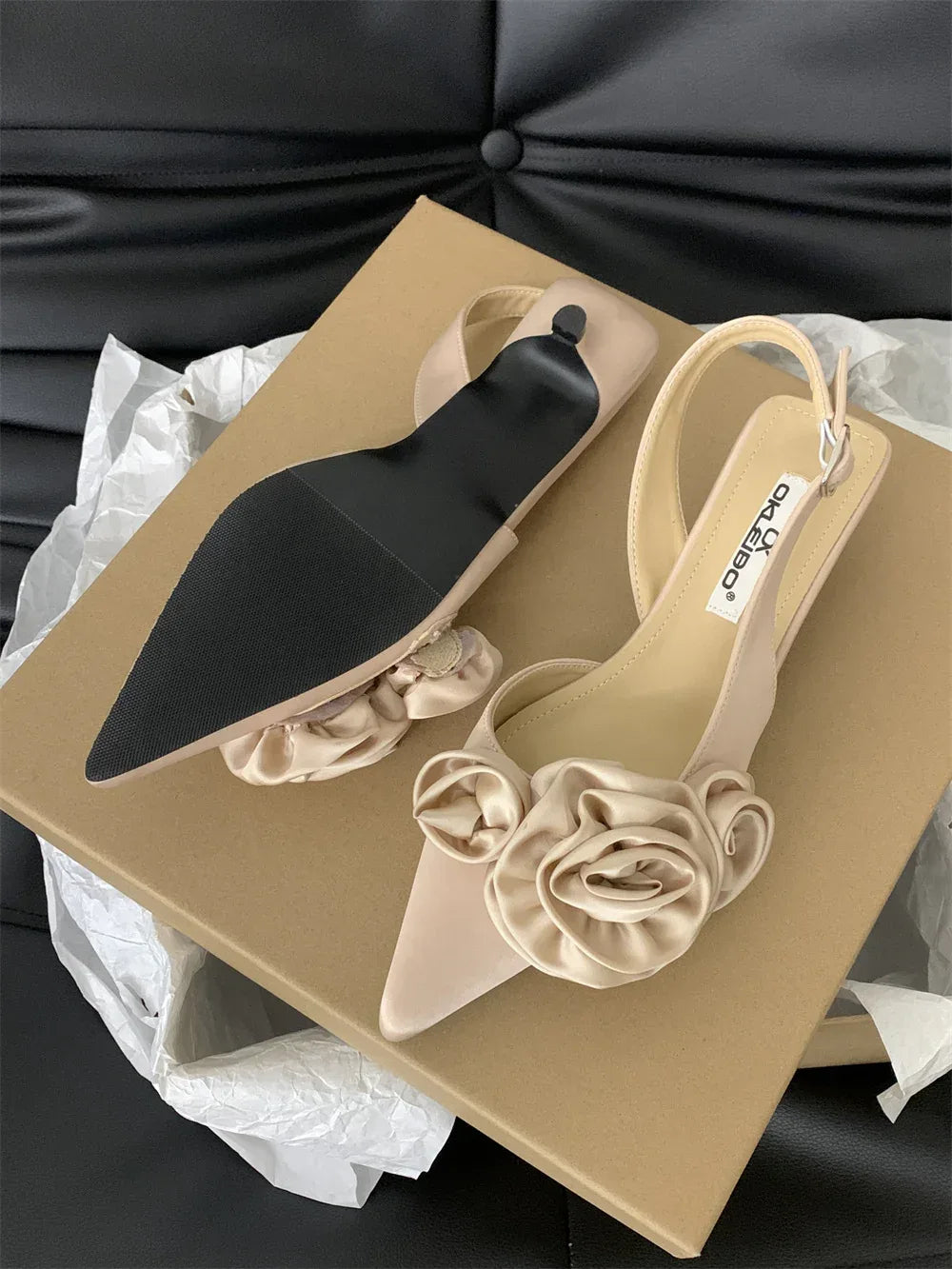 Flower Black Closed Toe Fairy Heels - Viexta