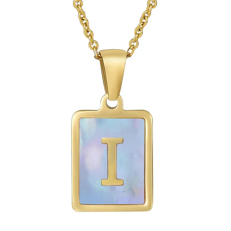 Titanium Steel 26 English Letter Blue Shell Necklace - Viexta