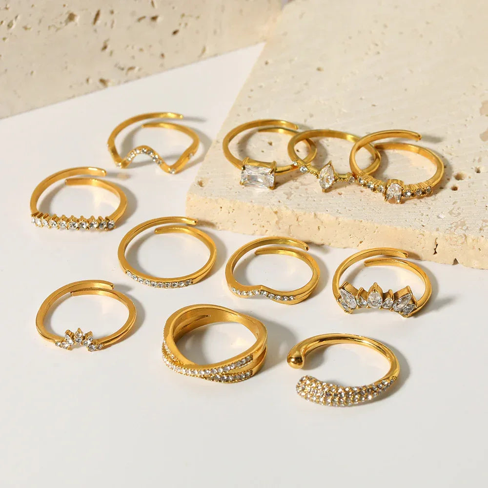 Inlaid Zircon 18K Gold-plated Stainless Steel Diamond Ring - Viexta