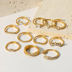 Inlaid Zircon 18K Gold-plated Stainless Steel Diamond Ring - Viexta