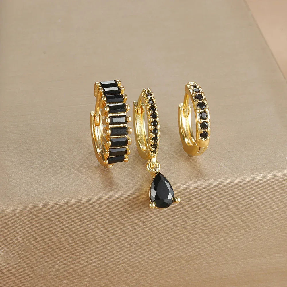 3piece Water Drop Diamond Gold Plated Earrings with Helix - Viexta