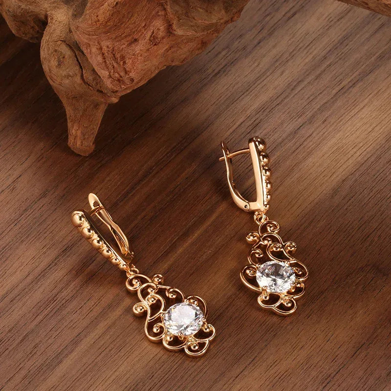 long-pattern-zircon-earrings - Viexta