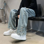 Letter Embroidery Loose Straight Pants - Viexta