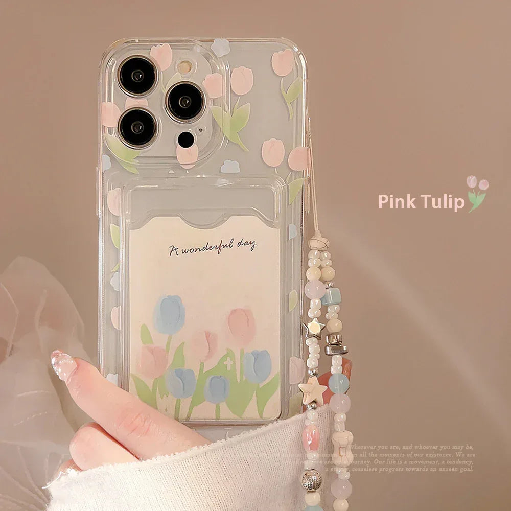 Tulip Flower Card Holder Transparent iPhone Case - Viexta