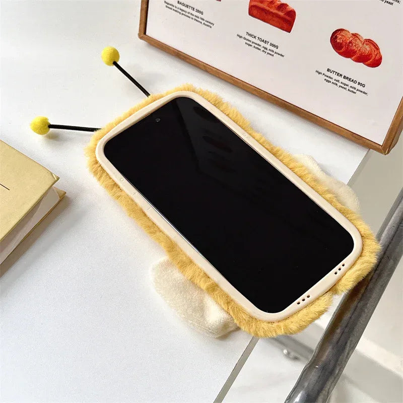 Plush Cartoon Bee Lens Bracket iPhone Case - Viexta