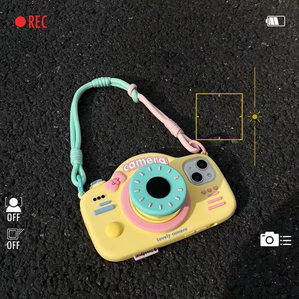 Cute Telescopic Bracket Camera Lanyard iPhone Case - Viexta