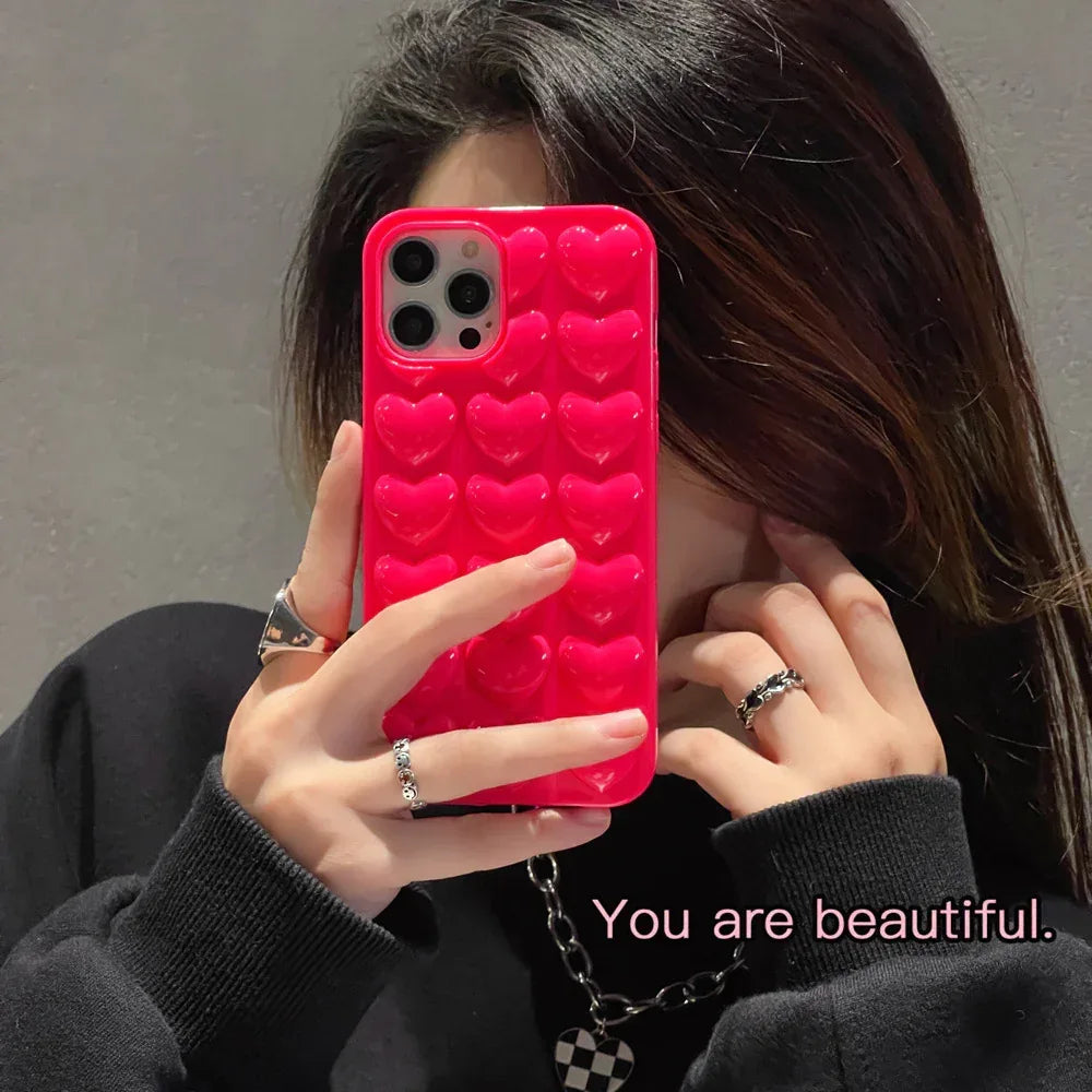 Solid Color Stereo Heart iPhone Case - Viexta