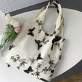 Embroidered Black Butterfly Canvas Bag - Viexta