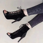Stiletto Lace-up Peep Toe Heels - Viexta