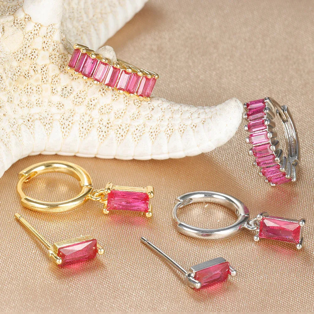 3 piece set Rectangular Zircon Earrings - Viexta