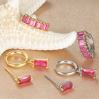 3 piece set Rectangular Zircon Earrings