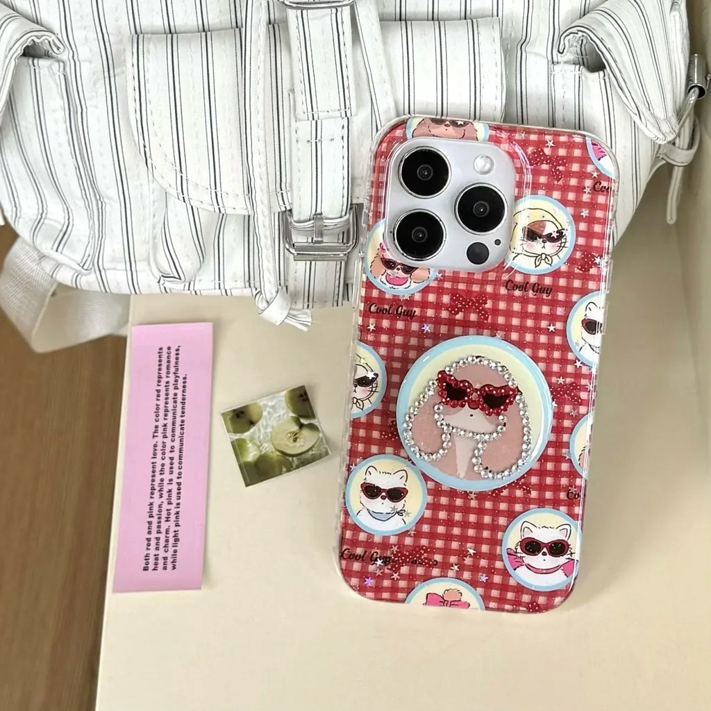 Cartoon Glasses Puppy Spot Drill iPhone Case - Viexta