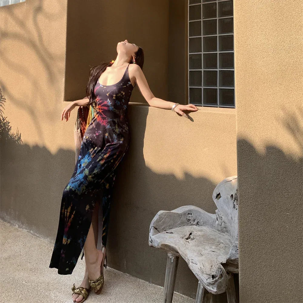 Backless Strap Gradient Dress - Viexta