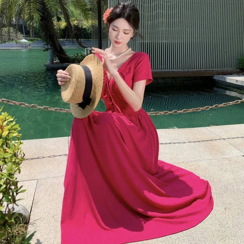 Berry Sweet Sauce Elegant White Pitaya Red Dress - Viexta