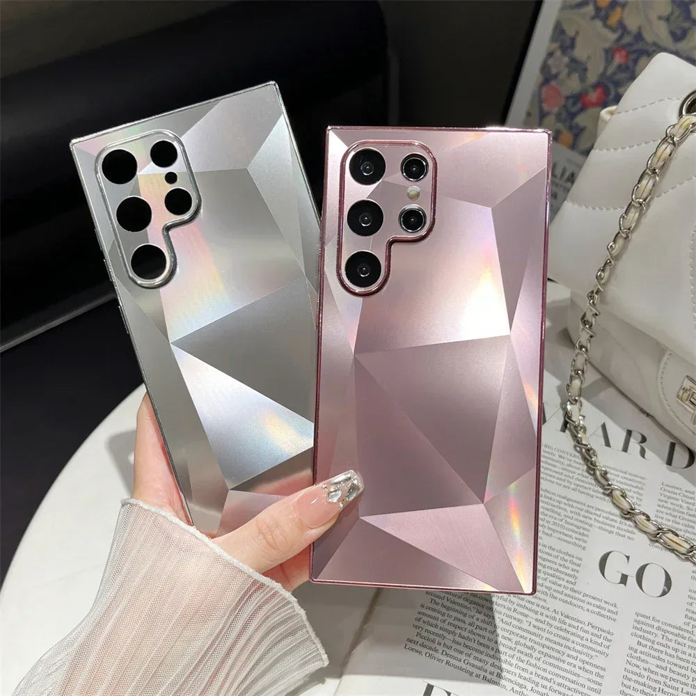 Diamond Pattern Acrylic Solid Color Samsung Case - Viexta