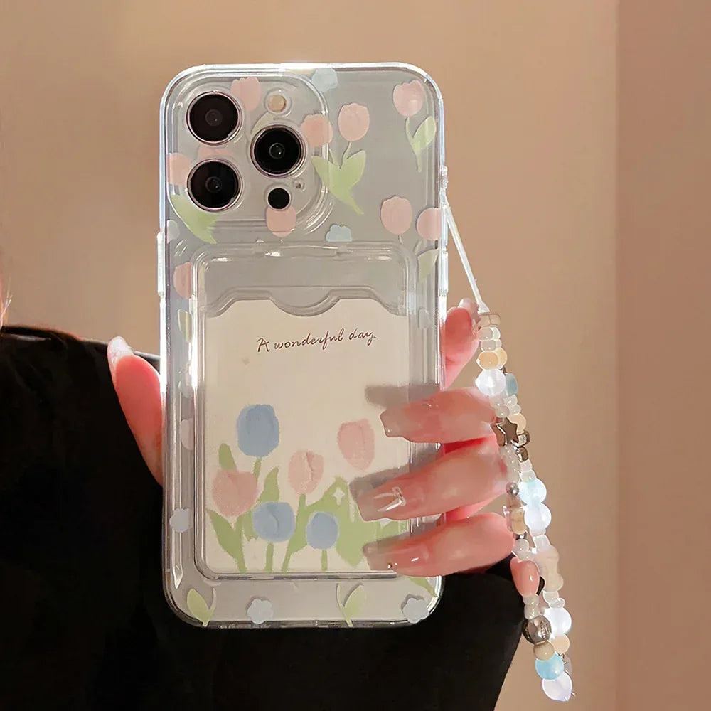 Tulip Flower Card Holder Transparent iPhone Case - Viexta