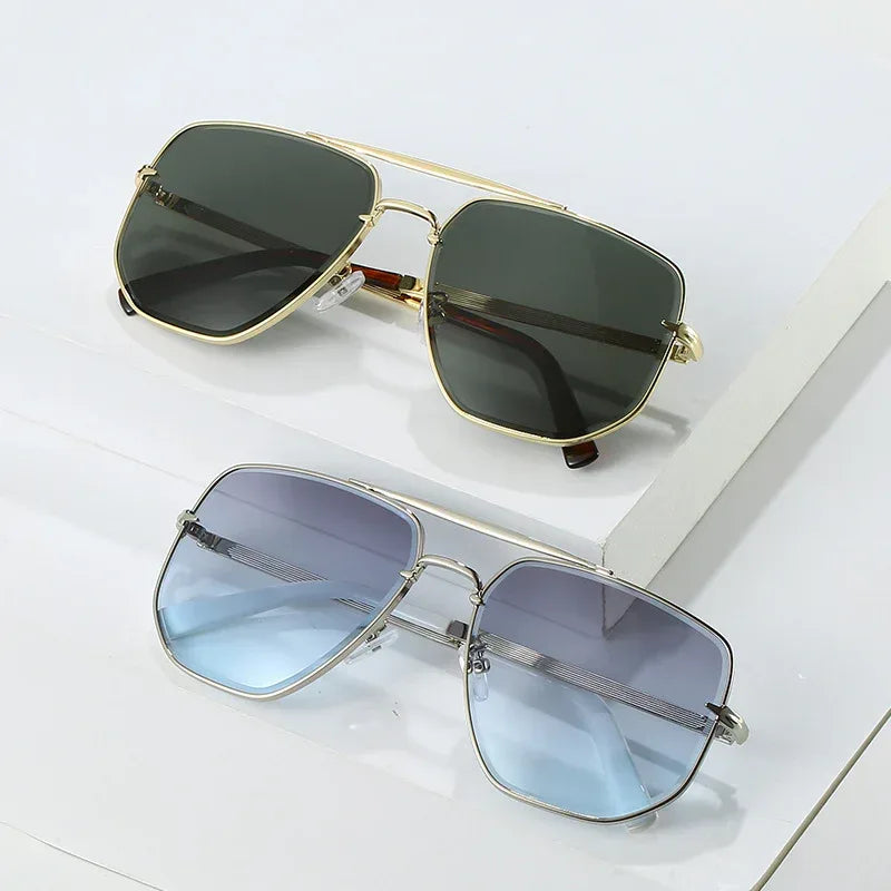 Fashion Square Metal Double Beam Sun Glasses - Viexta