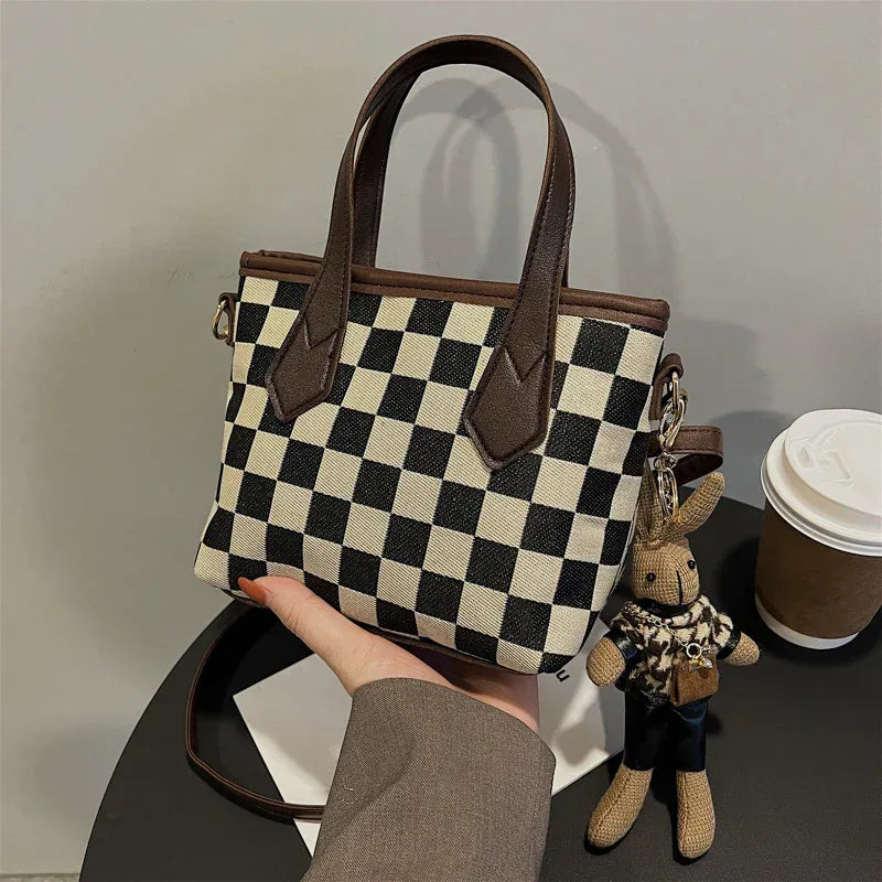 Houndstooth Shoulder Portable Bag - Viexta