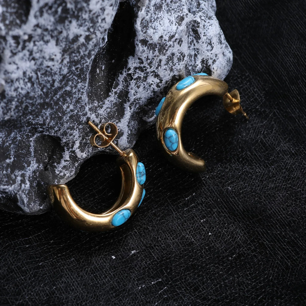 Water Drop Round Crescent Hollow Stainless Steel Earrings - Viexta
