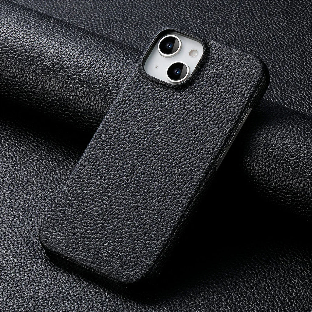 litchi-grain-plain-leather-iphone-case - Viexta