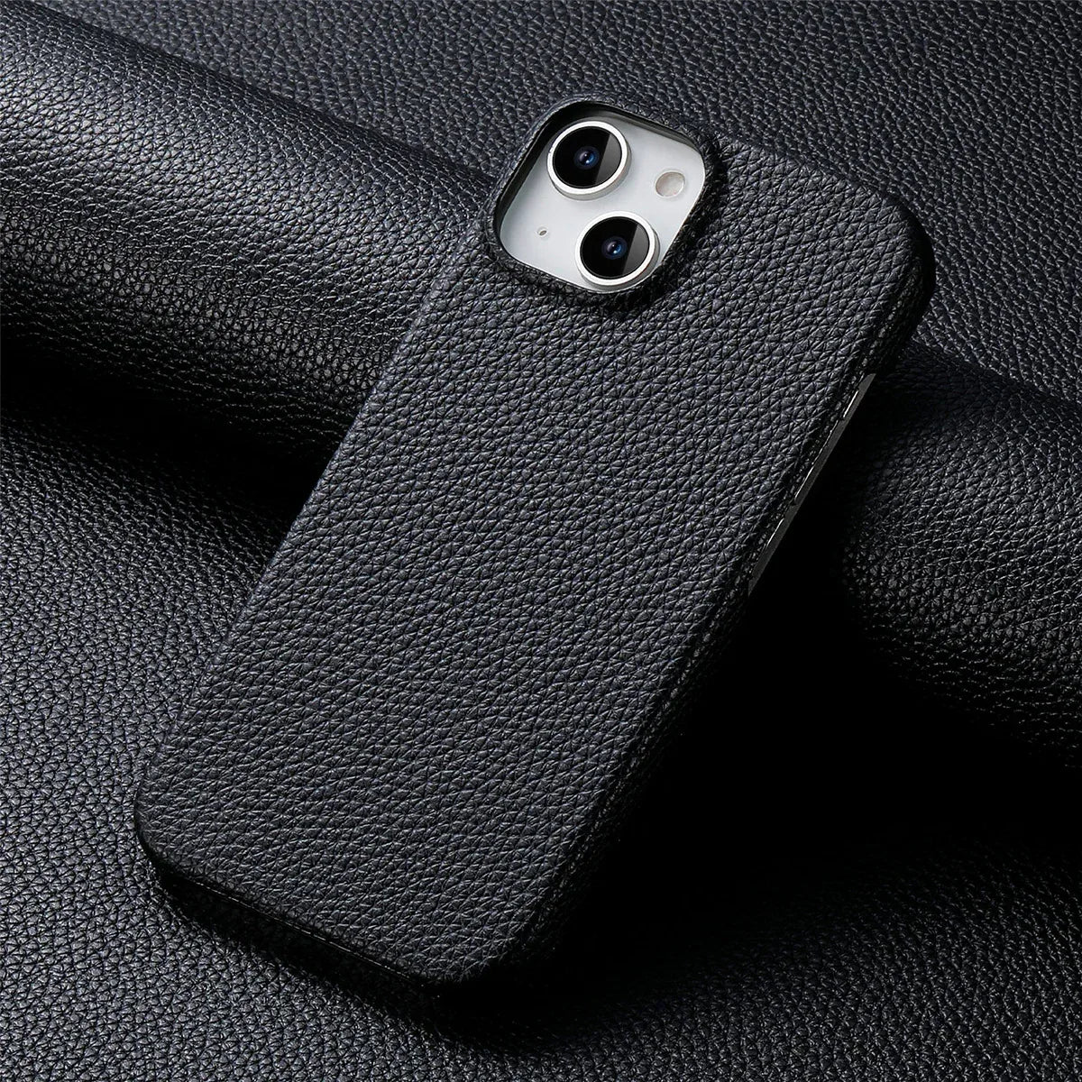 litchi-grain-plain-leather-iphone-case - Viexta