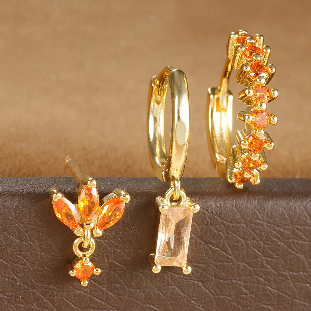 Three-piece Set Square Stud Earrings - Viexta