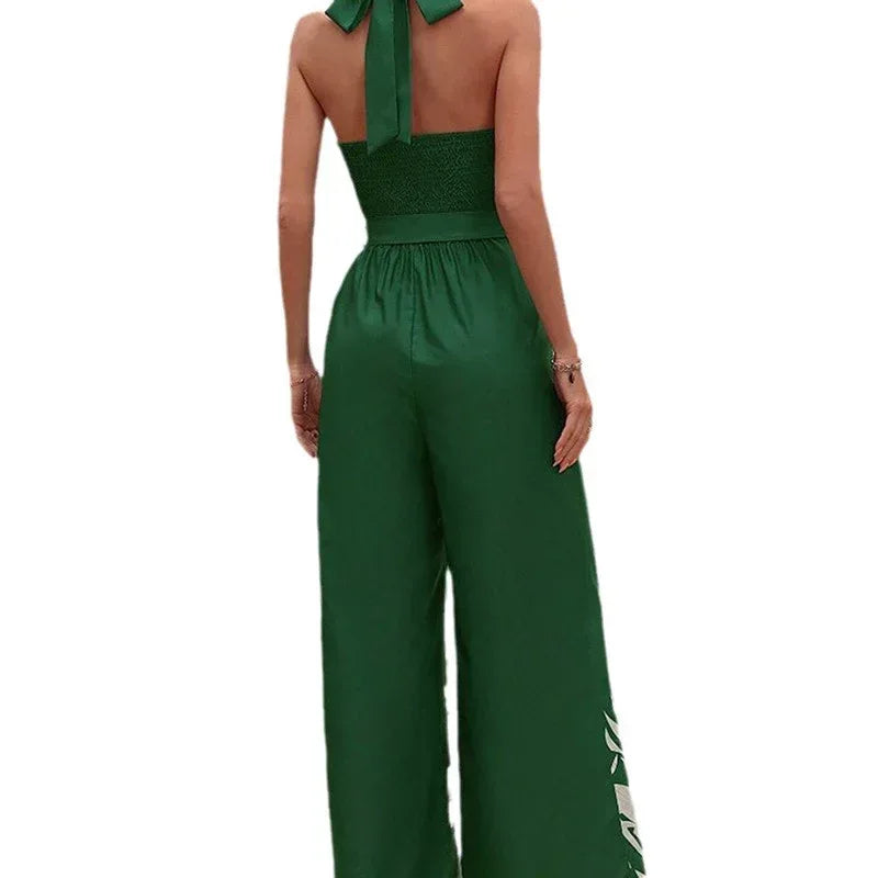 Printing Series Belt Halter Backless Jumpsuit - Viexta